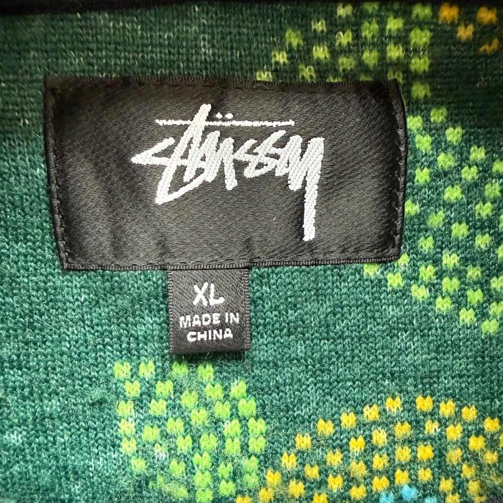 Stussy Flor‎ Sherpa Fleece Jacket Green Sherpa Full Zip Mens XL Mock Neck - Picture 3 of 11